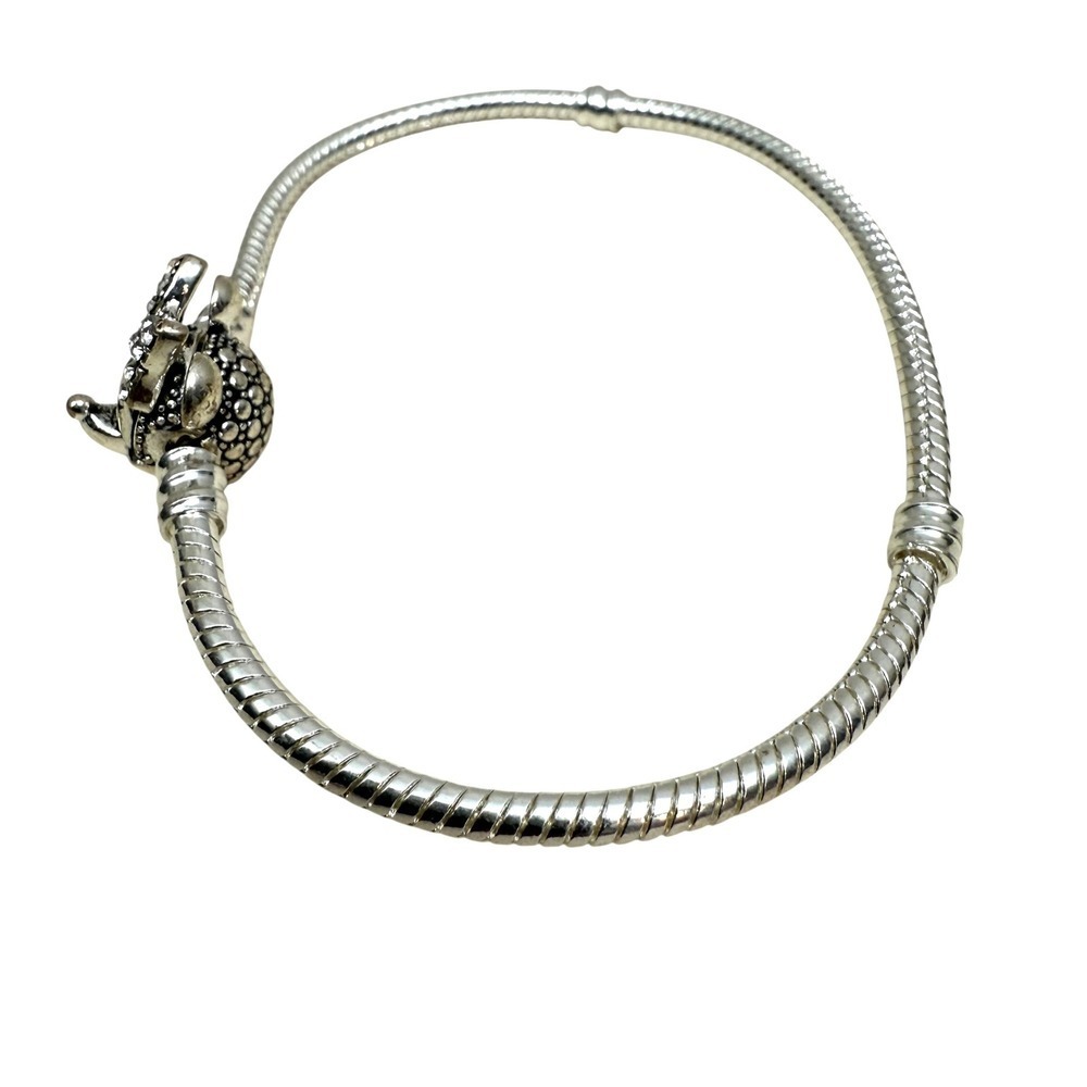 Silver Tone Minnie Mouse Charm Bracelet Snake Chain Rhinestone Bow Jewelry 7.25 - Picture 4 of 10